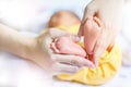 Baby feet in mother hands Royalty Free Stock Photo