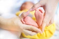 Baby feet in mother hands - hearth shape, Baby feet in mother hands. Mom and her Child. Happy Family concept. Beautiful conceptual Royalty Free Stock Photo