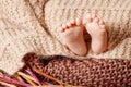 Baby feet in mother hands - hearth shape closeup. Mom and her Child. Happy Family concept. Beautiful conceptual image of Maternity Royalty Free Stock Photo