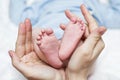 Baby feet in mother hands. Mom and her Child. Happy Family concept. Conceptual image of Maternity Royalty Free Stock Photo