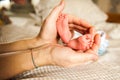 Baby feet in parent hands Royalty Free Stock Photo