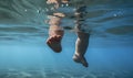 Baby feet in the water seen from under the water, ai generative