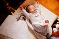 A baby fell asleep on a dressing table in a Church. the ordinance of baptism.