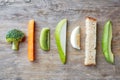 Baby finger food on wooden table from above Royalty Free Stock Photo