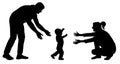 Baby first steps silhouette vector. Family event baby goes to mom Royalty Free Stock Photo