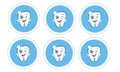 Baby first tooth for boys. Tooth with crown vector set for sticker or design element