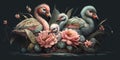 Baby flamingos and flowers, an ultrafine detailed painting, expressive emotional piece