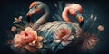 Baby flamingos and flowers, an ultrafine detailed painting, expressive emotional piece