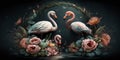 Baby flamingos and flowers, an ultrafine detailed painting, expressive emotional piece