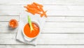 Baby food. Baby puree from fresh carrots with a spoon. Royalty Free Stock Photo