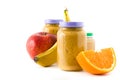 Baby food: Jar with fruit puree Royalty Free Stock Photo