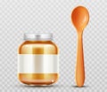 Baby food jar with spoon glass puree closed bottle