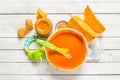 Baby food. Puree from fresh pumpkin. Royalty Free Stock Photo