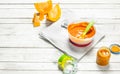 Baby food. Puree from fresh pumpkin. Royalty Free Stock Photo