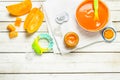 Baby food. Puree from fresh pumpkin. Royalty Free Stock Photo