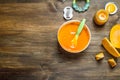 Baby food. Baby puree from fresh pumpkin. Royalty Free Stock Photo