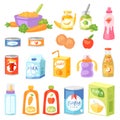 Baby food vector child healthy nutrition fresh juice with fruits and vegetable mashed puree for childcare health Royalty Free Stock Photo