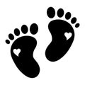 Baby Foot, Baby Feet print silhouette with heart - EPS