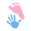 Baby foot and baby hand prints. Baby girl baby boy. Twin baby symbol Royalty Free Stock Photo