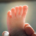 Baby foot in his mothers hand.