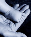 Baby foot on mans hand Royalty Free Stock Photo