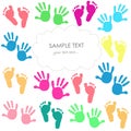 Baby foot print and hands kids colorful greeting card Royalty Free Stock Photo