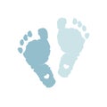 Baby foot prints. Baby boy. Blue colored. Baby boy foot print with heart. Baby shower greeting card. Foot steps Royalty Free Stock Photo