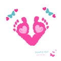 Baby foot prints and butterfly newborn baby greeting card vector Royalty Free Stock Photo