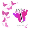 Baby foot prints and butterfly newborn baby greeting card vector Royalty Free Stock Photo