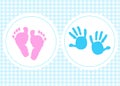 Baby foot prints with heart baby shower greeting card Royalty Free Stock Photo