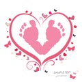 Baby foot prints with heart baby shower greeting card Royalty Free Stock Photo