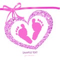 Baby foot prints with heart baby shower greeting card Royalty Free Stock Photo