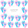 Baby foot prints with hearts vector greeting card Royalty Free Stock Photo