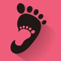 Baby footprint in adult foot icon. Kids shoes store icon. Family sign. Parent and child symbol. Adoption emblem. Charity campaign. Royalty Free Stock Photo
