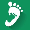 Baby footprint in adult foot icon. Kids shoes store icon. Family sign. Parent and child symbol. Adoption emblem. Charity campaign. Royalty Free Stock Photo