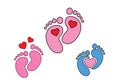 baby footprint , footsteps, Baby Feet Hearts, vector illustration Royalty Free Stock Photo