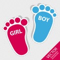 Baby Footprint - Girl And Boy Outline Icons With Shadow - Isolated On Transparent Background Royalty Free Stock Photo