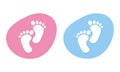 Baby footprint icons. Set of colored circle buttons baby legs boy or girl. Vector illustration. Royalty Free Stock Photo