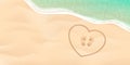 Baby footprint on the sea shore. Background with feet, sand, water. Vector illustration. Beach baby footprint in the