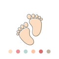 Baby footprint vector icon symbol child isolated on white background