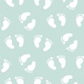 Baby footprints seamless vector pattern for boys. Royalty Free Stock Photo