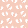 Baby footprints seamless vector pattern for girls. Royalty Free Stock Photo