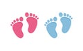 Baby footsteps vector illustration set - pairs of pink and blue footprints in flat style.