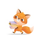 Baby fox carries books to school or library