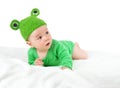 Baby in frog hat Royalty Free Stock Photo