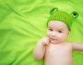 Baby in frog hat Royalty Free Stock Photo