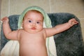 Baby with funny facial expression after a bath