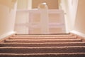 Baby gate view from basement with carpet stairs