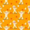Baby ghost cartoon so cute. On pumpkin ghost orange background. Pattern seamless vector illustration Royalty Free Stock Photo