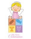 Baby girl angel sitting on religious icons Royalty Free Stock Photo